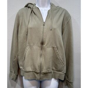 H&M Full Zip Hoodie Womens Medium Olive Green Drawstring Zip-Up w/Front Pockets